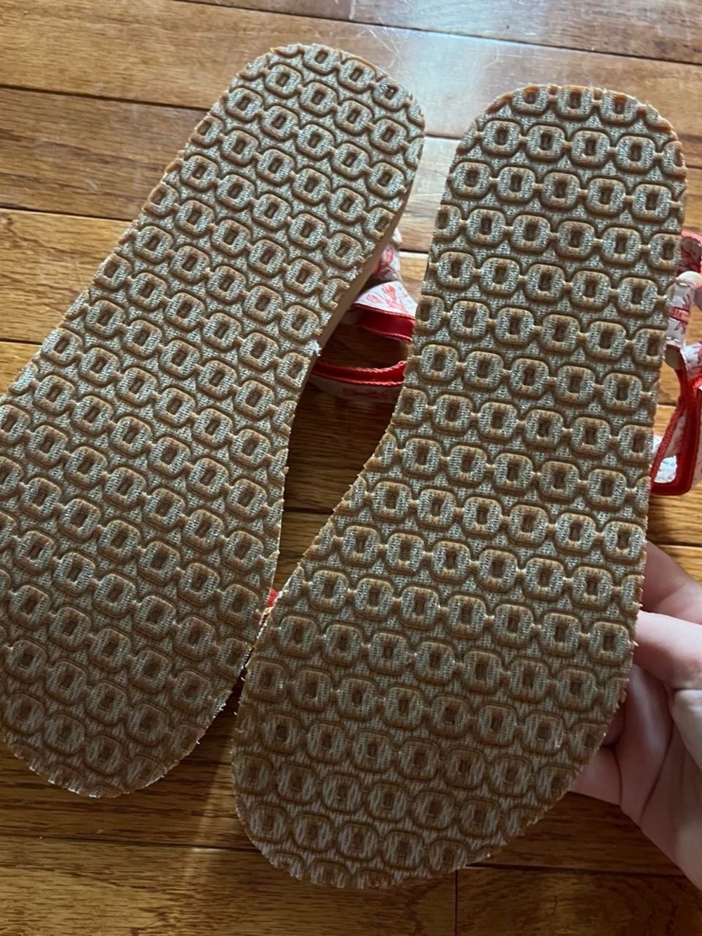 L.L. Bean x Sara Fitz White Strappy Sandals with Coral Lobster Print - Picture 3 of 5